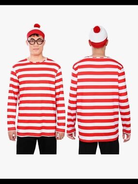 Where's Waldo Costume - Red & White Striped Long-Sleeve Shirt -2XL